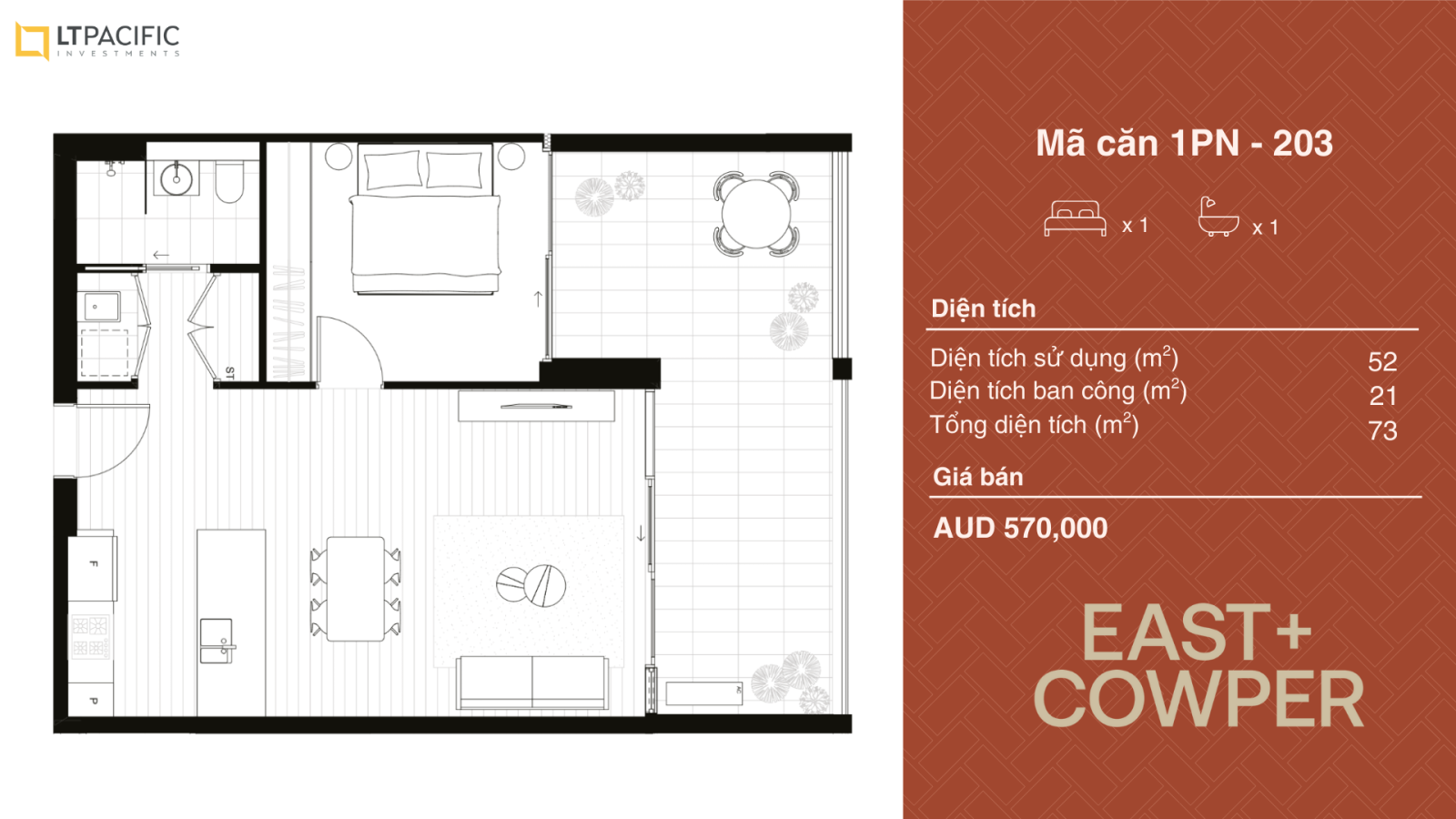 Căn hộ East + Cowper 1PN